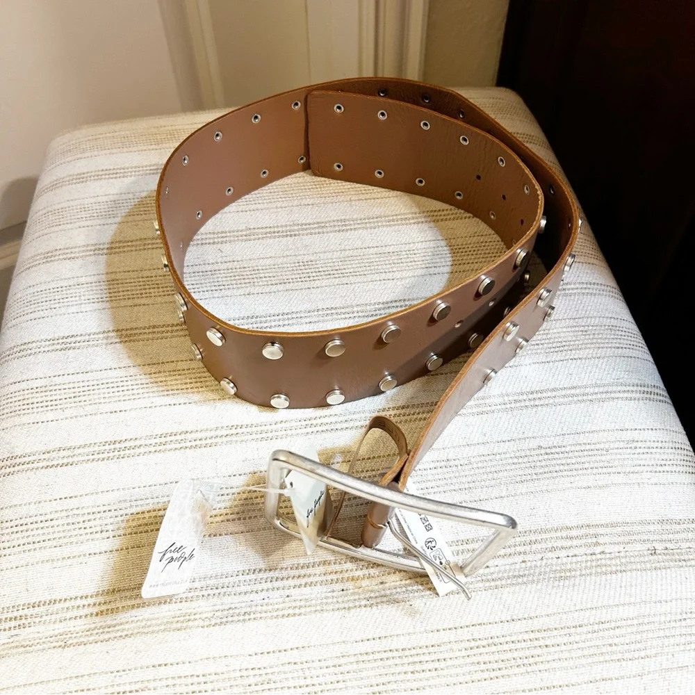 NWT Free People Hex Studded Hip Belt Mocha Mousse